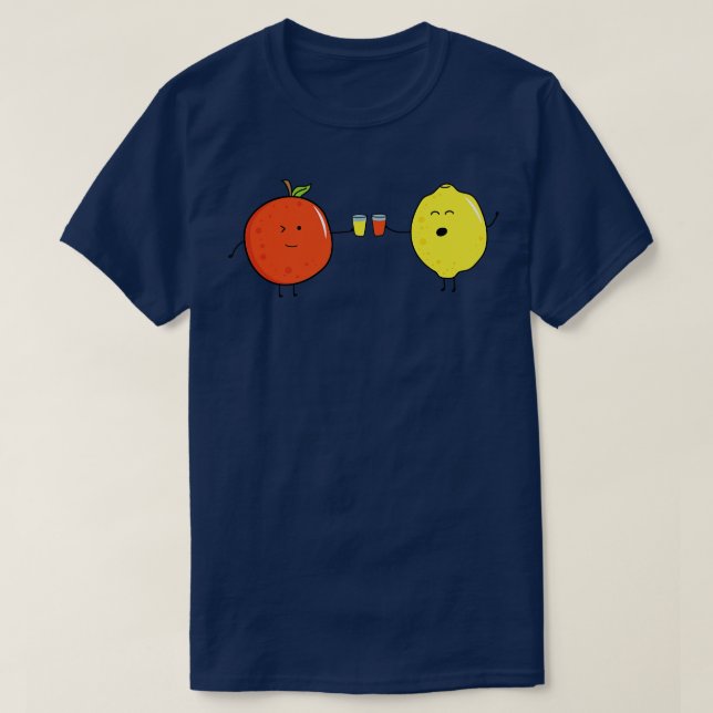 Funny Fruits Orange And Lemon Drinking Juice Toget T-Shirt (Design Front)