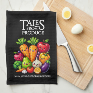 Funny Fruits Veggies Tales from Produce Grocery Tea Towel