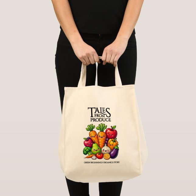 Funny Fruits Veggies Tales from Produce Grocery Tote Bag (Front (Product))