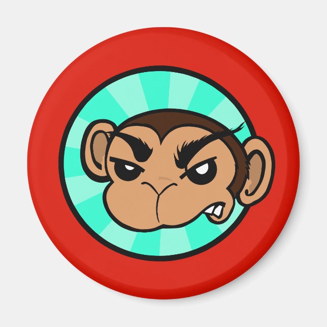FUNNY FRUSTRATED MONKEY ROUND MAGNET (Front)