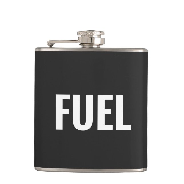 Funny Fuel black white minimalist cool Hip Flask (Front)