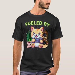 Funny Fuelled By Gamer Cat Plants Gaming & Doughnu T-Shirt