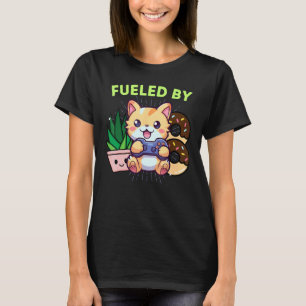 Funny Fuelled By Gamer Cat Plants Gaming & Doughnu T-Shirt