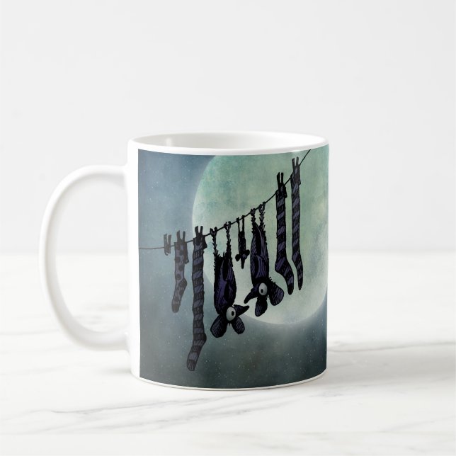 Funny Full Moon Night Bats on a Washing Line Coffee Mug (Left)