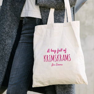Funny "Full of Krimskrams" Quote – Pink Typography Tote Bag