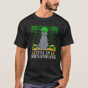 Funny Full Of Shenanigans Russian Blue Cat St. Pat T-Shirt