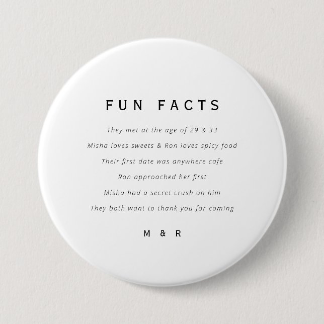 Funny, fun facts minimalist wedding  7.5 cm round badge (Front)