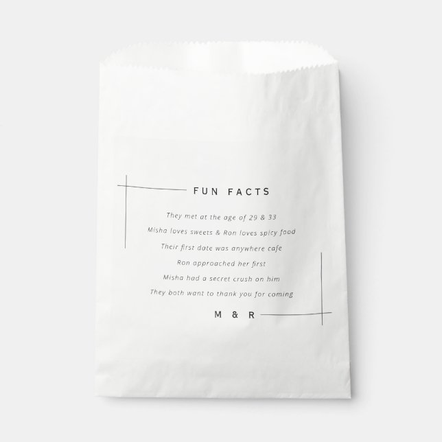 Funny, fun facts minimalist wedding  favour bags (Front)
