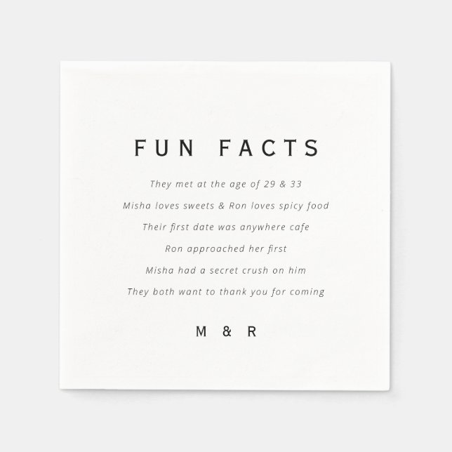 Funny, fun facts minimalist wedding  napkin (Front)