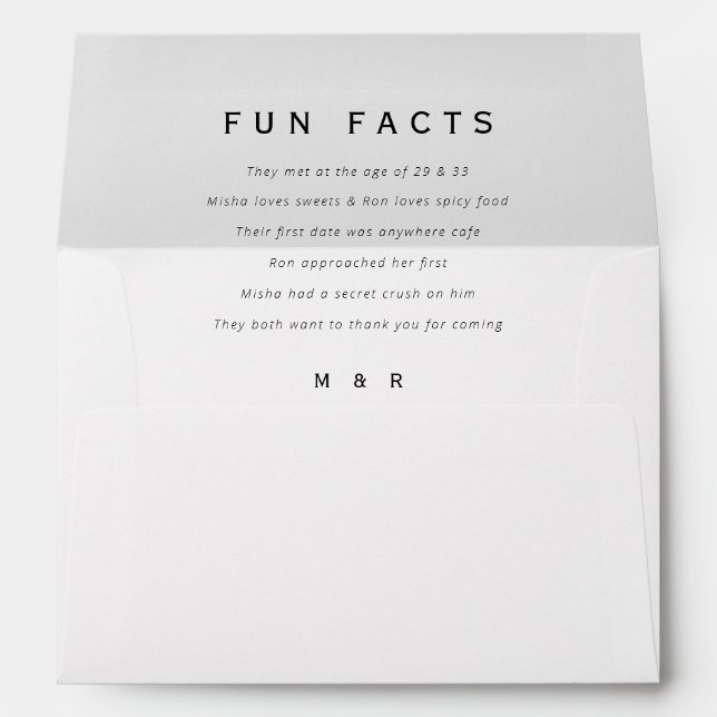 Funny, fun facts return address wedding  envelope (Back (Bottom))