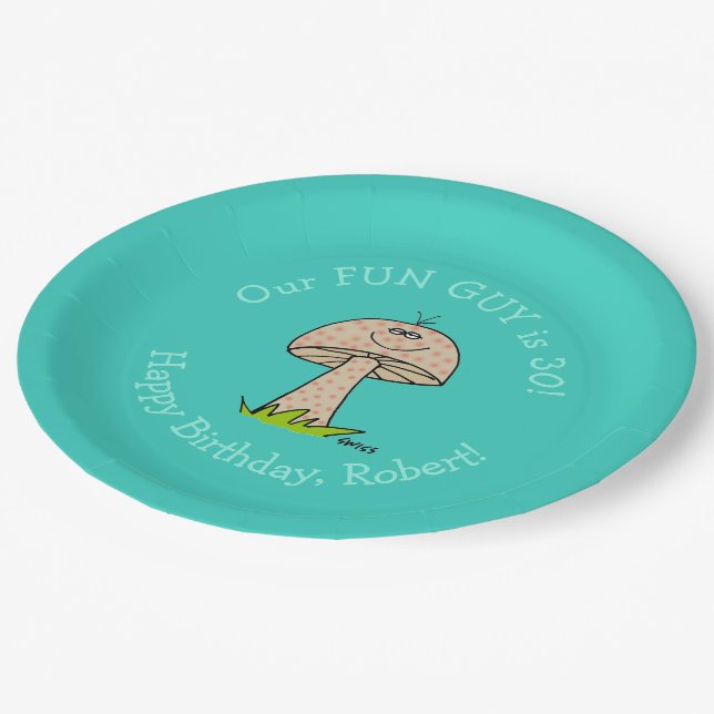 Funny Fun Guy Personalised Mans Birthday Party Paper Plate (Angled)