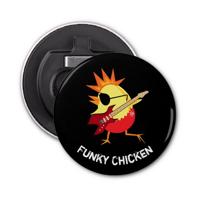 Funny Funky Chicken Playing Guitar Bottle Opener (Front)