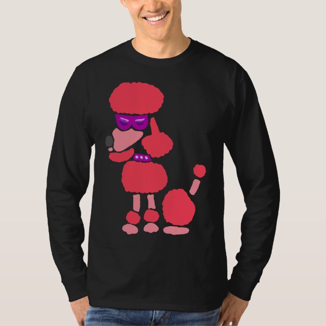 Funny Funky Cool Pink Poodle Dog Art T-Shirt (Front)
