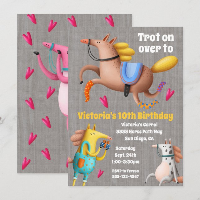 Funny Funky Horse Birthday Party Invitation (Front/Back)