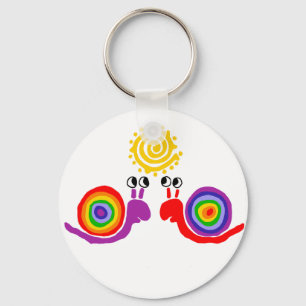 Funny Funky Rainbow Snail Love Abstract Art Key Ring