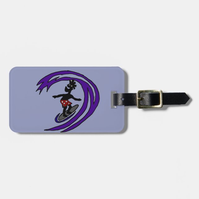 Funny Funky Surfer Dude Art Luggage Tag (Front Horizontal)