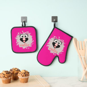 Funny funny gnome oven mitt & pot holder set