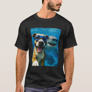 Funny Funny Pit Bull Pittie Dog Selfie with Shark T-Shirt