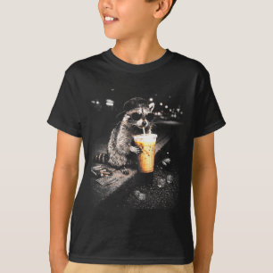 Funny Funny Raccoon Drinking Iced Coffee T-Shirt