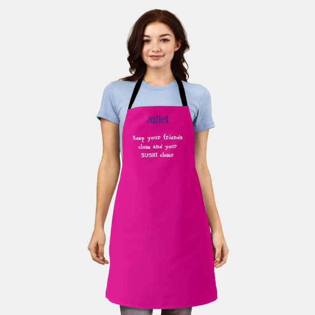Funny Fuschia Keep Your Friends Close Apron (Worn)