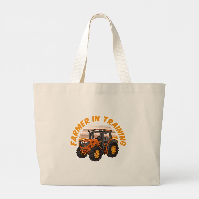 Funny Future Farmer In Training Tractor Farming Large Tote Bag (Back)