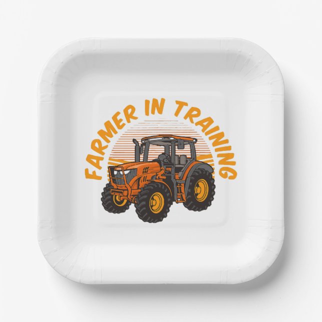 Funny Future Farmer In Training Tractor Farming Paper Plate (Front)