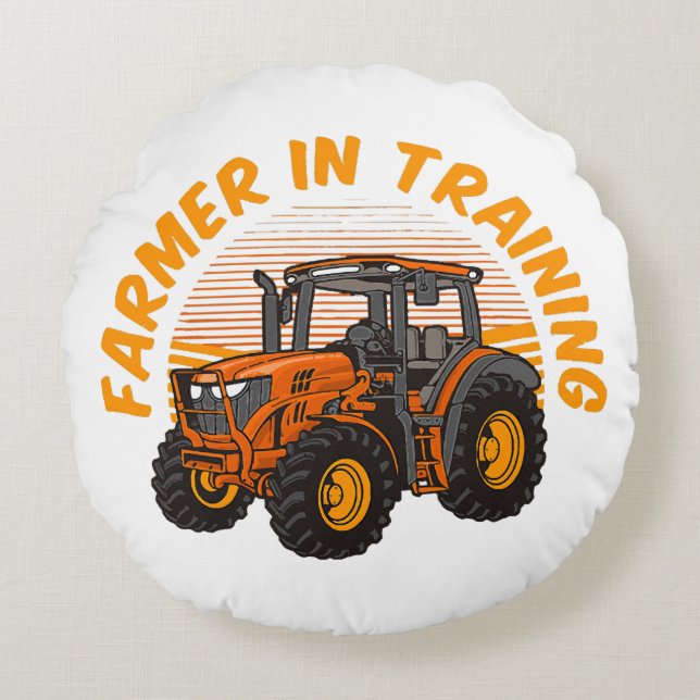Funny Future Farmer In Training Tractor Farming Round Cushion (Front)