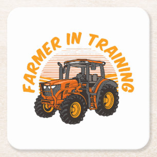 Funny Future Farmer In Training Tractor Farming Square Paper Coaster