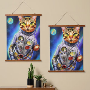 Funny Futuristic Astronaut Cat Hanging Tapestry