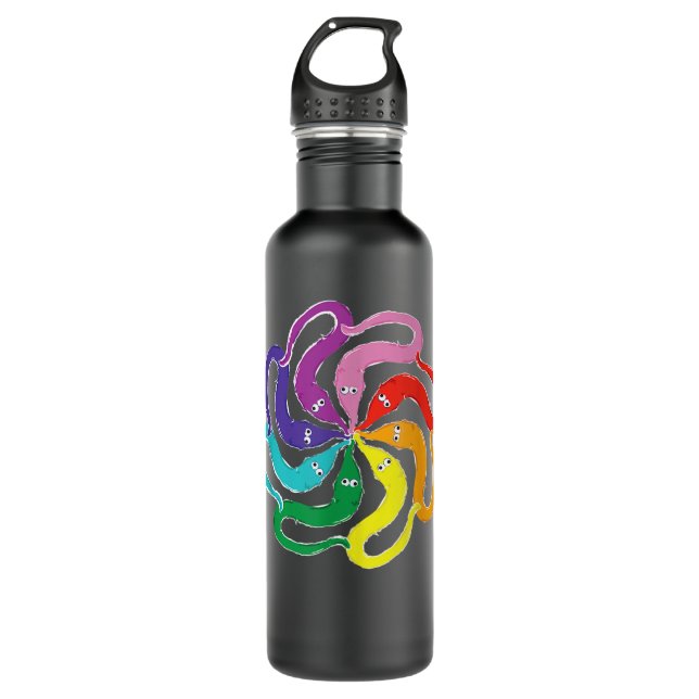 Funny Fuzzy Worm on a String Meme Rainbow Mandala 710 Ml Water Bottle (Front)