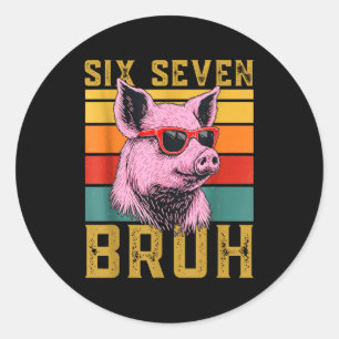 Funny G 67 6 7 Six Seven Meme Animal Retro Design Classic Round Sticker