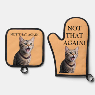 Funny Gag Gift Personalise Cat Photo Edit Text Oven Mitt & Pot Holder Set