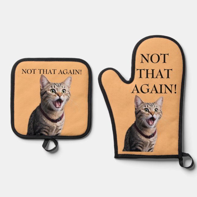 Funny Gag Gift Personalise Cat Photo Edit Text Oven Mitt & Pot Holder Set (Front)