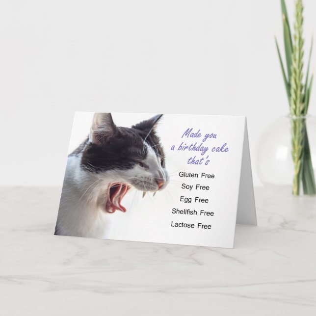 Funny Gagging Gluten Free Cat Birthday Card (Front)