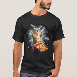 Funny Galaxy Cat Space Cat Eats Pizza  T-Shirt