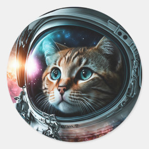 Funny Galaxy Space Cat Astronaut Birthday Party Classic Round Sticker