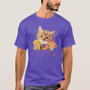 Funny Galay Cat Space Cat Eat Pizza and Taco T-Shirt