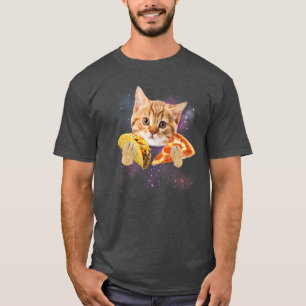 Funny Galay Cat Space Cat Eat Pizza and Taco T-Shirt