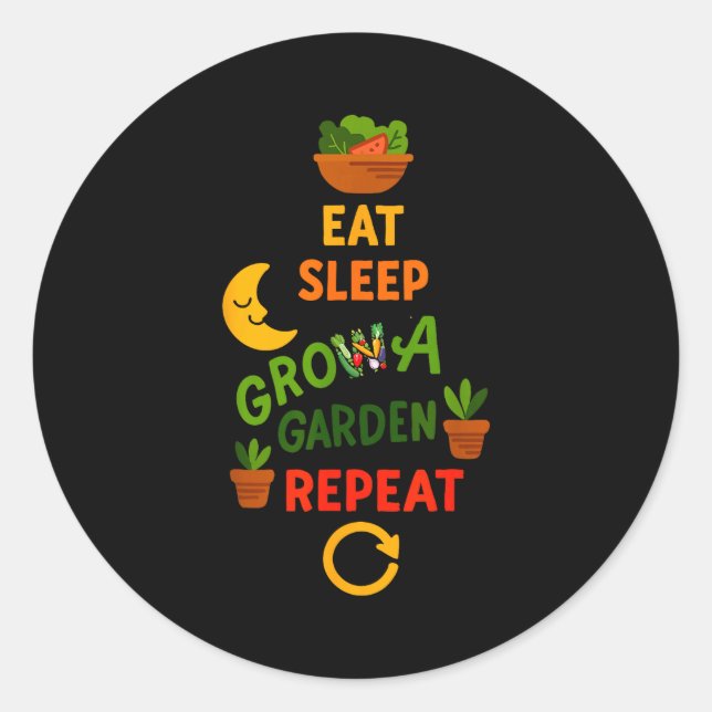 Funny Game Eat Sleep Grow A Garden Repeat Gamer De Classic Round Sticker (Front)