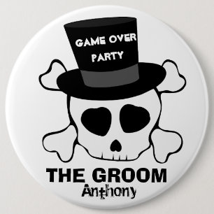 Funny game over party skull 6 cm round badge