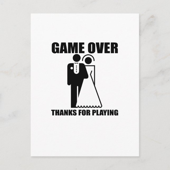 Funny, "Game Over" Wedding design Postcard (Front)