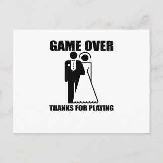 Funny, "Game Over" Wedding design Postcard