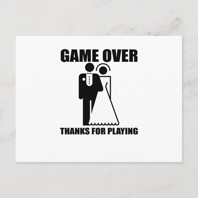 Funny, "Game Over" Wedding design Postcard (Front)