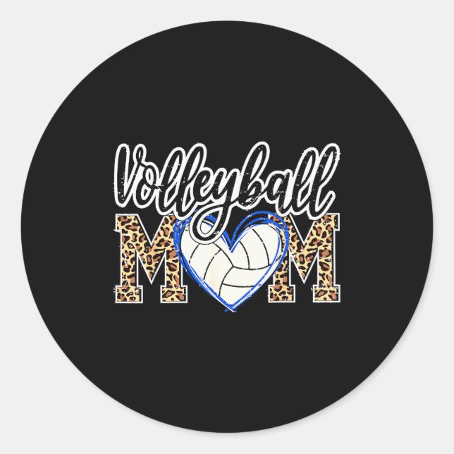 Funny Game Women Volleyball Leopard Ball Mum Mothe Classic Round Sticker (Front)