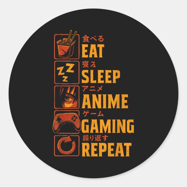 Funny Gamer Anime Graphic Tee Men Boys Teens Video Classic Round Sticker (Front)
