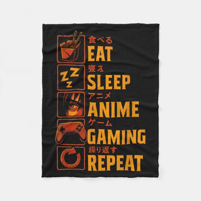 Funny Gamer Anime Graphic Tee Men Boys Teens Video Fleece Blanket (Front)