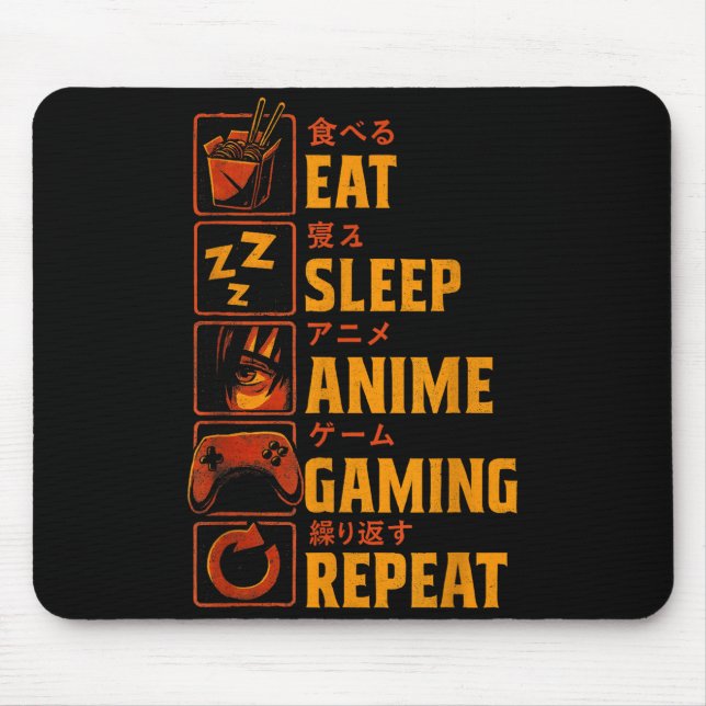 Funny Gamer Anime Graphic Tee Men Boys Teens Video Mouse Mat (Front)