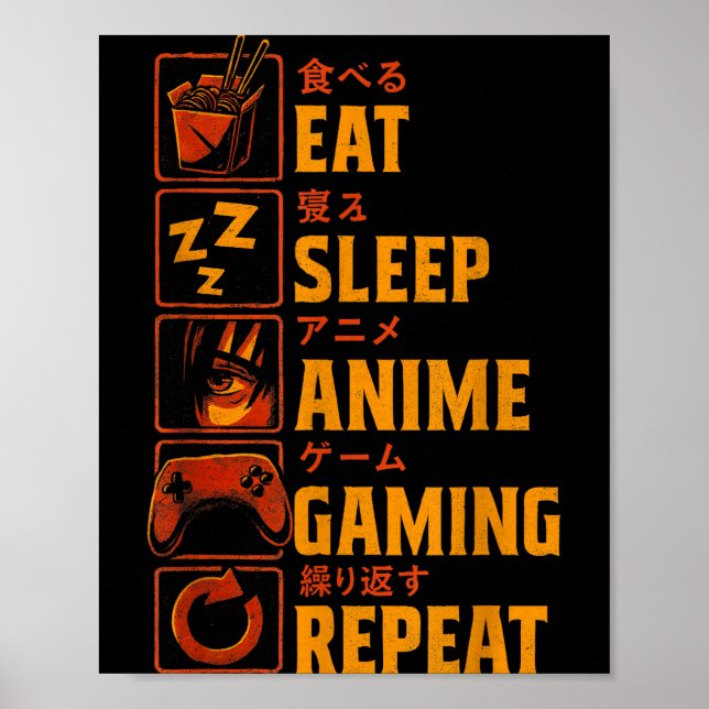 Funny Gamer Anime Graphic Tee Men Boys Teens Video Poster (Front)