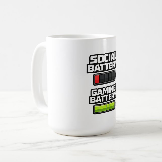 Funny Gamer Battery Level Gaming Design Coffee Mug (Front Left)