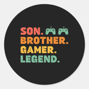 Funny Gamer Brother Son Gaming Player Legend Mens Classic Round Sticker